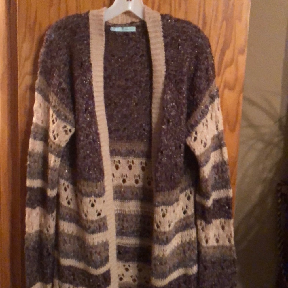 Maurices cardigan- sparkly pink, burgundy and tan